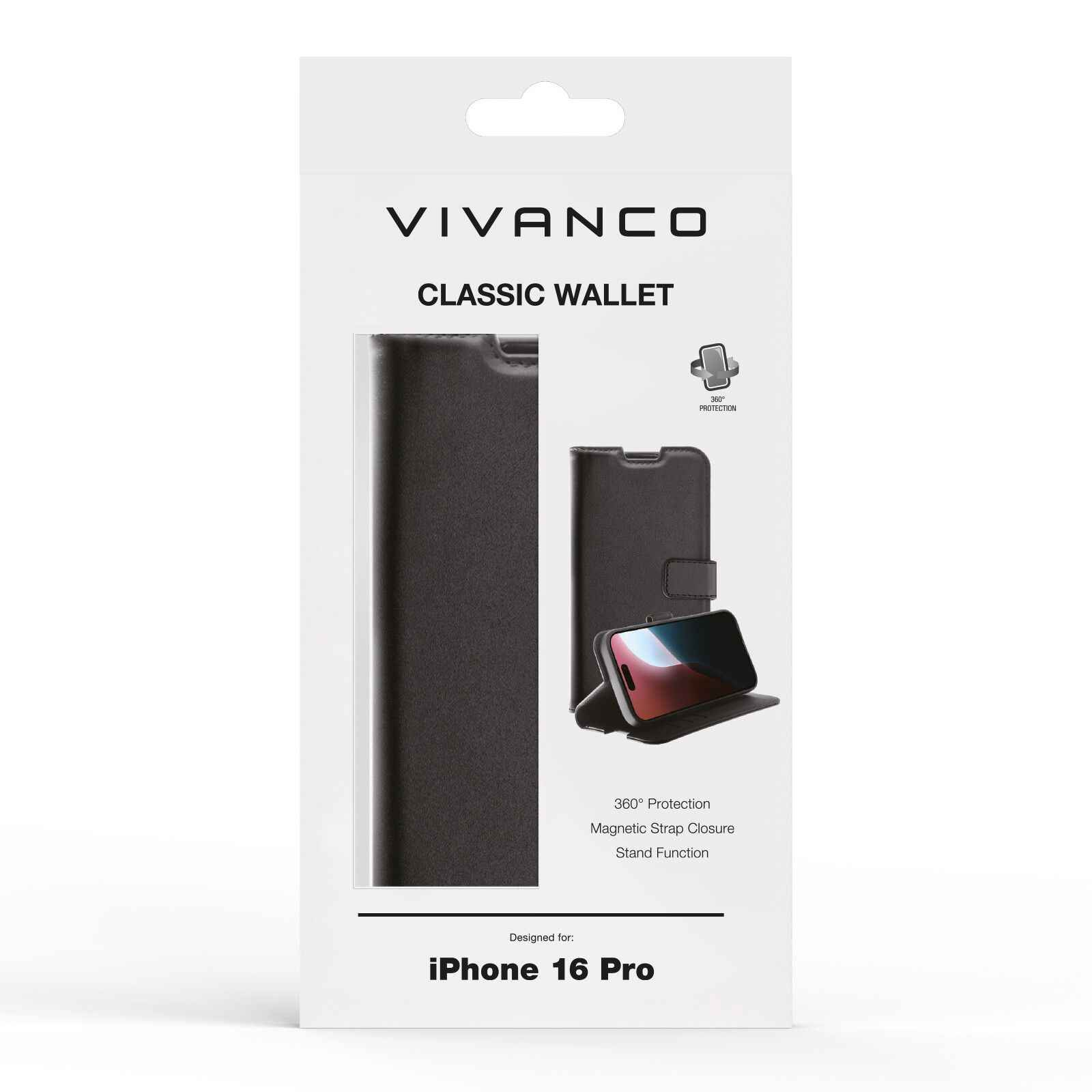 Vivanco Classic Plånboksfodral iPhone 16 Pro Svart