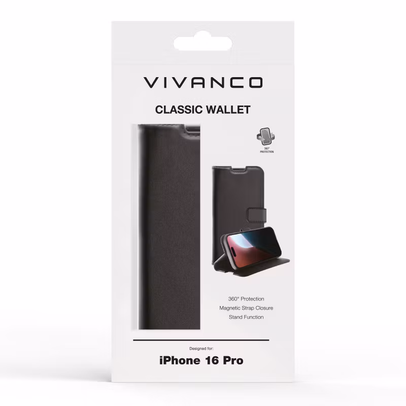 Vivanco Classic Plånboksfodral iPhone 16 Pro Svart