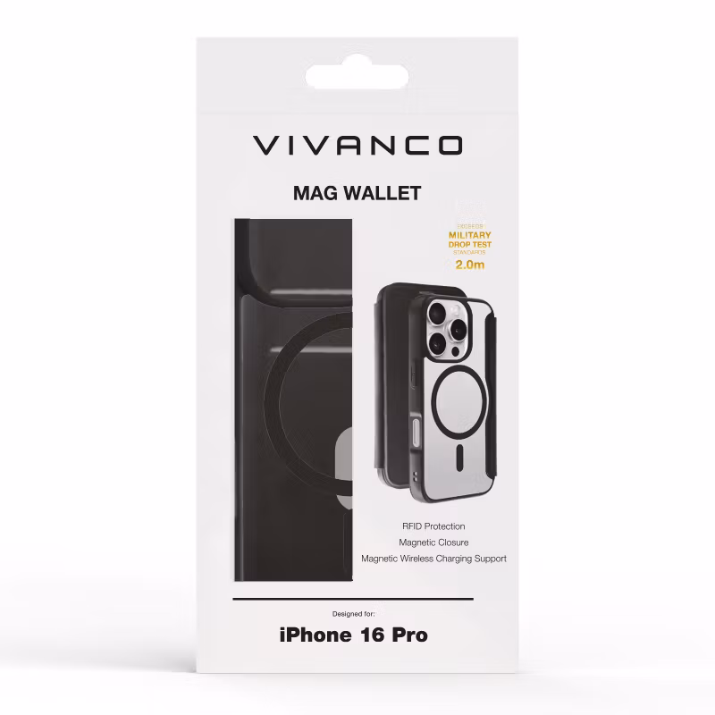 Vivanco Mag Wallet Plånboksfodral iPhone 16 Pro Svart