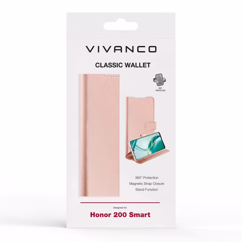 Vivanco Classic Plånboksfodral Honor 200 Smart Rosa Guld