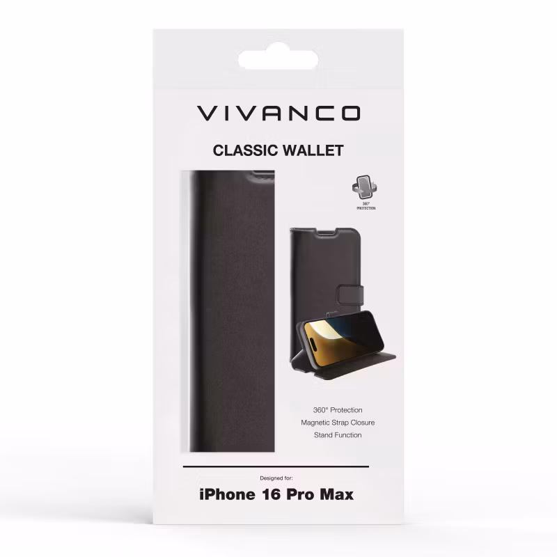 Vivanco Classic Plånboksfodral iPhone 16 Pro Max Svart