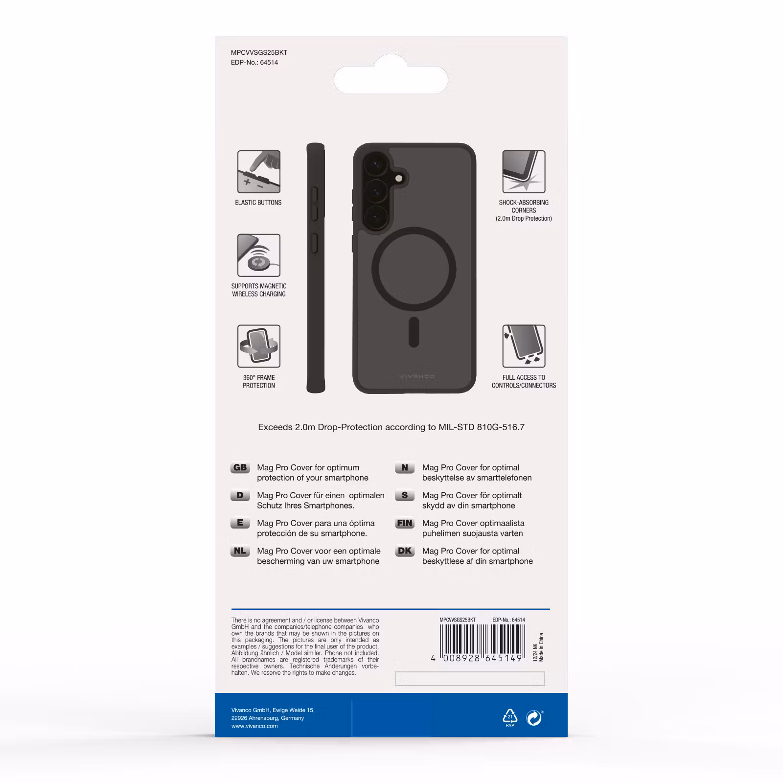 Vivanco Mag Pro Cover Samsung Galaxy S25 Transparent/Svart