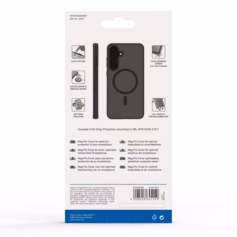 Vivanco Mag Pro Cover Samsung Galaxy S25 Transparent/Svart