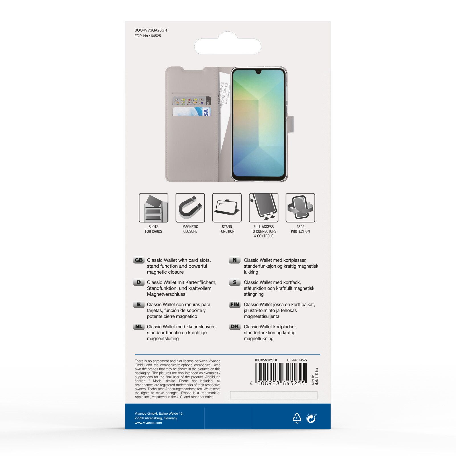 Vivanco Classic Plånboksfodral Samsung Galaxy A26 Greige