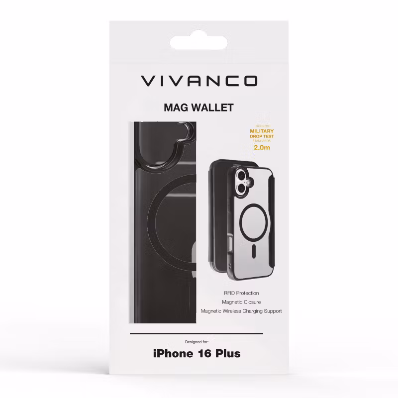 Vivanco Mag Wallet Plånboksfodral iPhone 16 Plus Svart