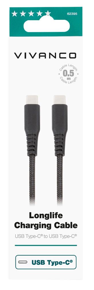Vivanco Longlife USB-C/C 2.0 kabel 0.5m Svart