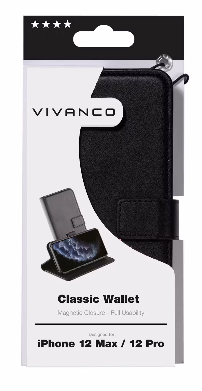 Vivanco Classic Plånboksfodral iPhone 12/12 Pro Svart