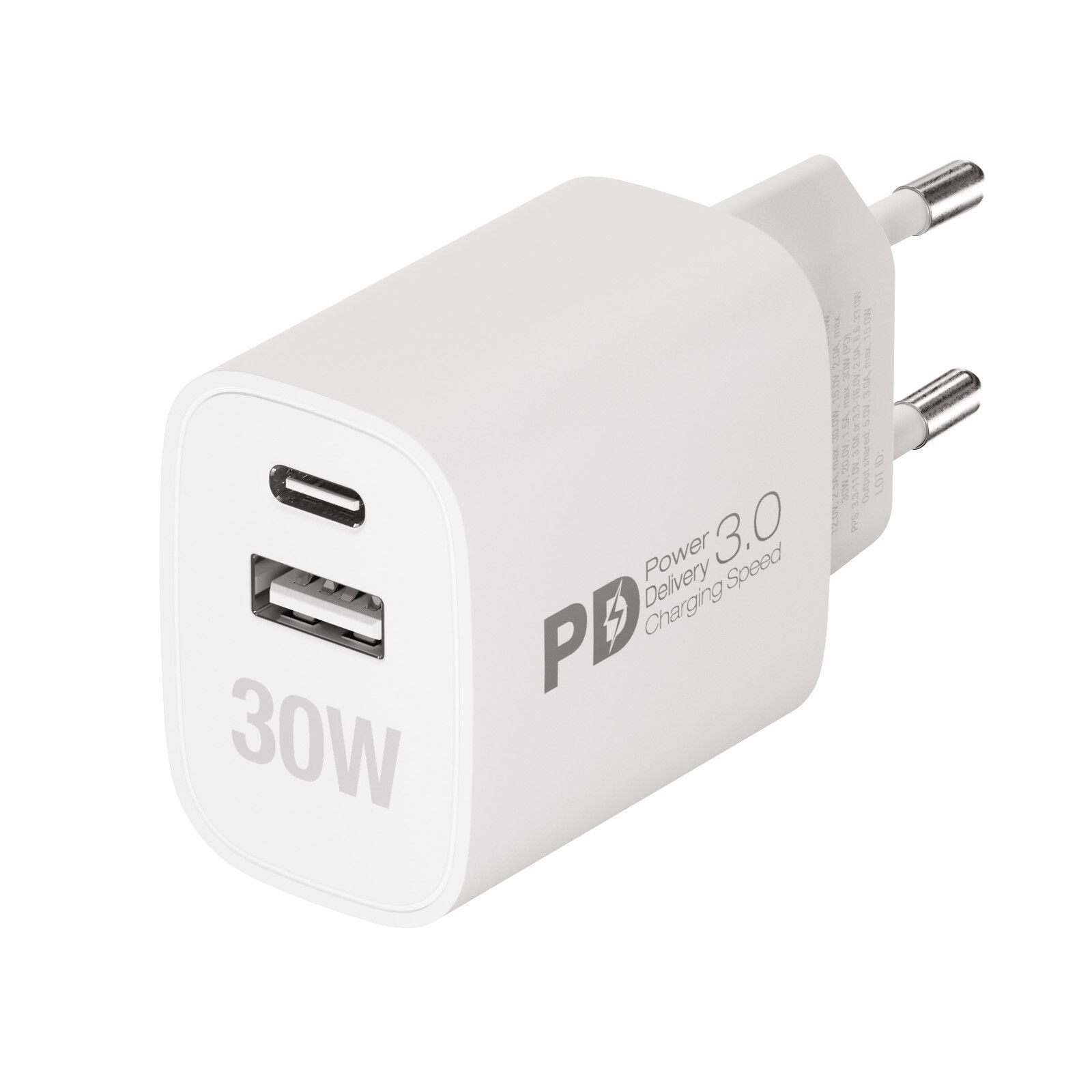 Vivanco Snabb GaN 30W 1xUSB-C PD / USB-A Hemladdare Vit