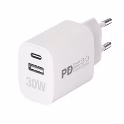 Vivanco Snabb GaN 30W 1xUSB-C PD / USB-A Hemladdare Vit