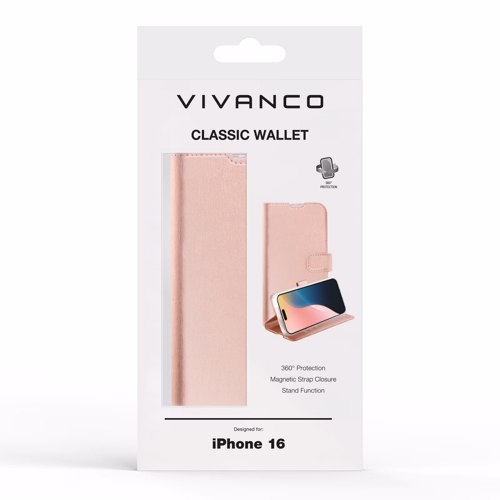 Vivanco Classic Plånboksfodral iPhone 16 Rosa Guld