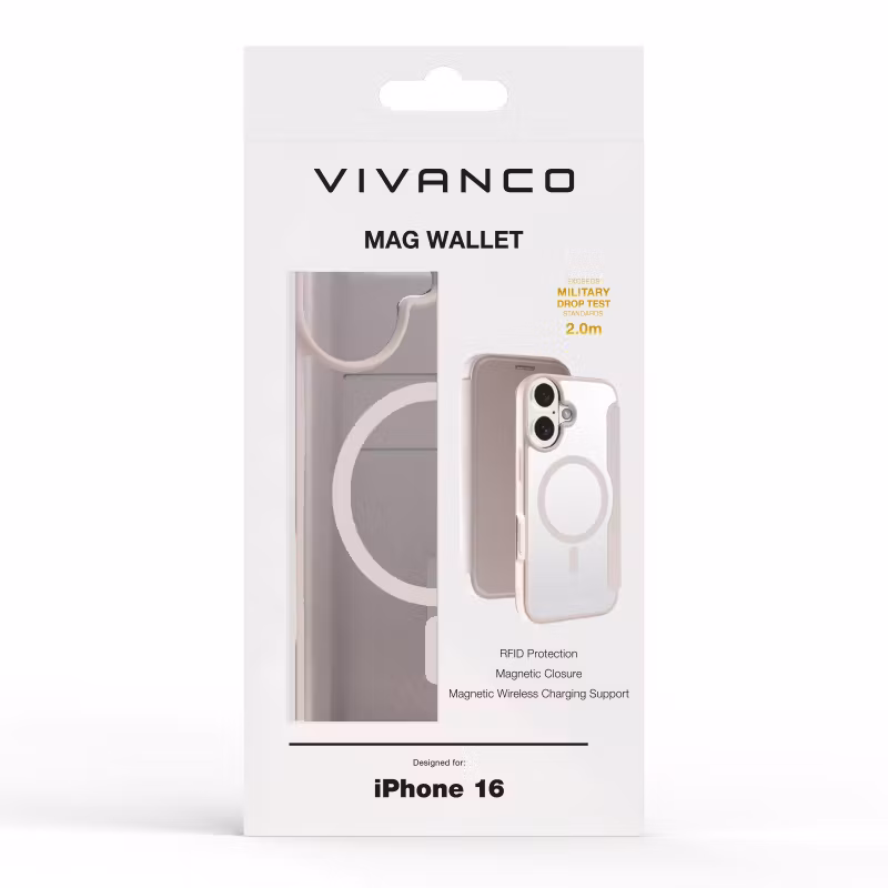 Vivanco Mag Wallet Plånboksfodral iPhone 16 Greige