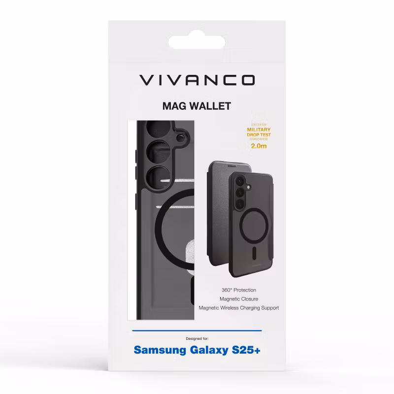 Vivanco Mag Wallet Plånboksfodral Samsung Galaxy S25+ Svart