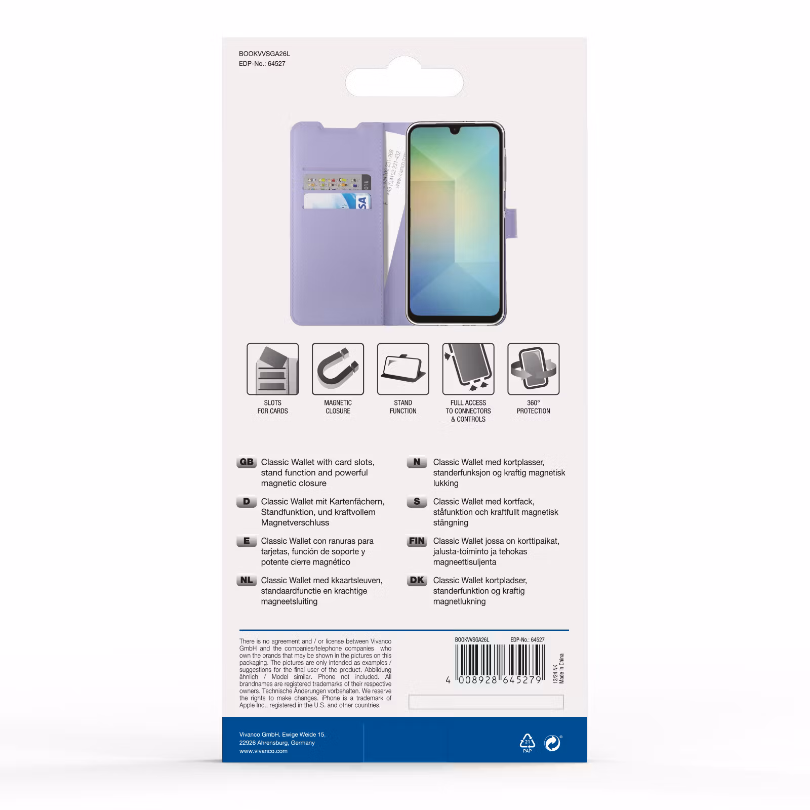 Vivanco Classic Plånboksfodral Samsung Galaxy A26 Lavendel