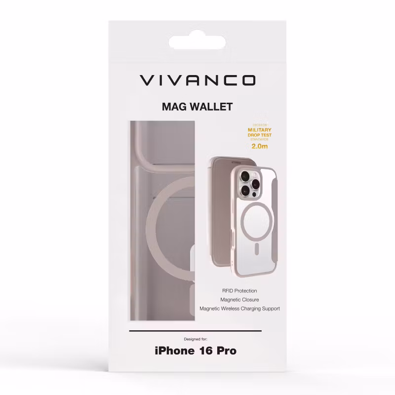 Vivanco Mag Wallet Plånboksfodral iPhone 16 Pro Greige