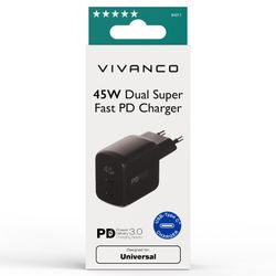 Vivanco Supersnabb 45W Dubbel Hemladdare Svart
