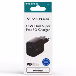 Vivanco Supersnabb 45W Dubbel Hemladdare Svart