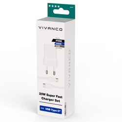 Vivanco Snabb USB-C 20W Hemladdare + USB-C kabel 1.2m Vit