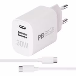 Vivanco Snabb GaN 30W 1xUSB-C/A Hemladdare med kabel 1.2m