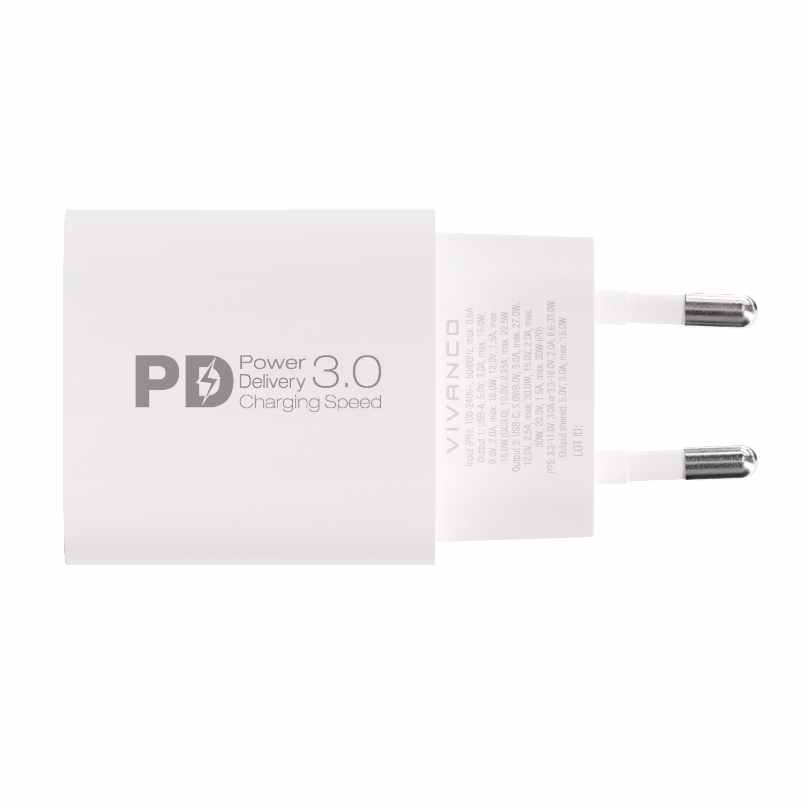 Vivanco Snabb GaN 30W 1xUSB-C/A Hemladdare med kabel 1.2m