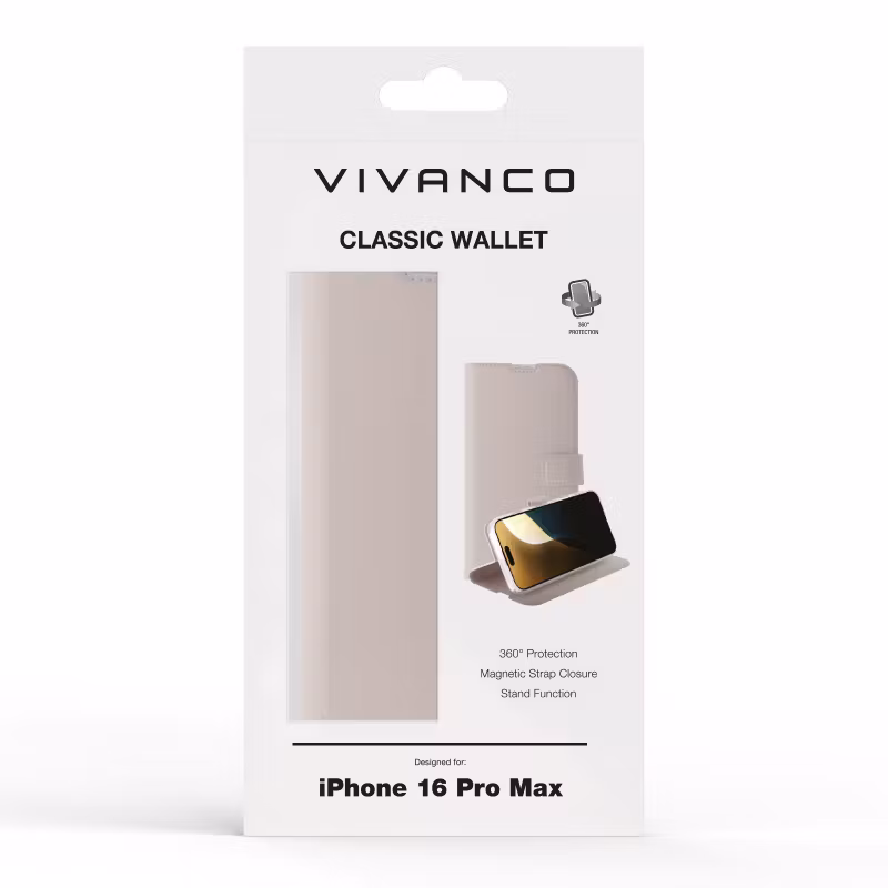 Vivanco Classic Plånboksfodral iPhone 16 Pro Max Greige