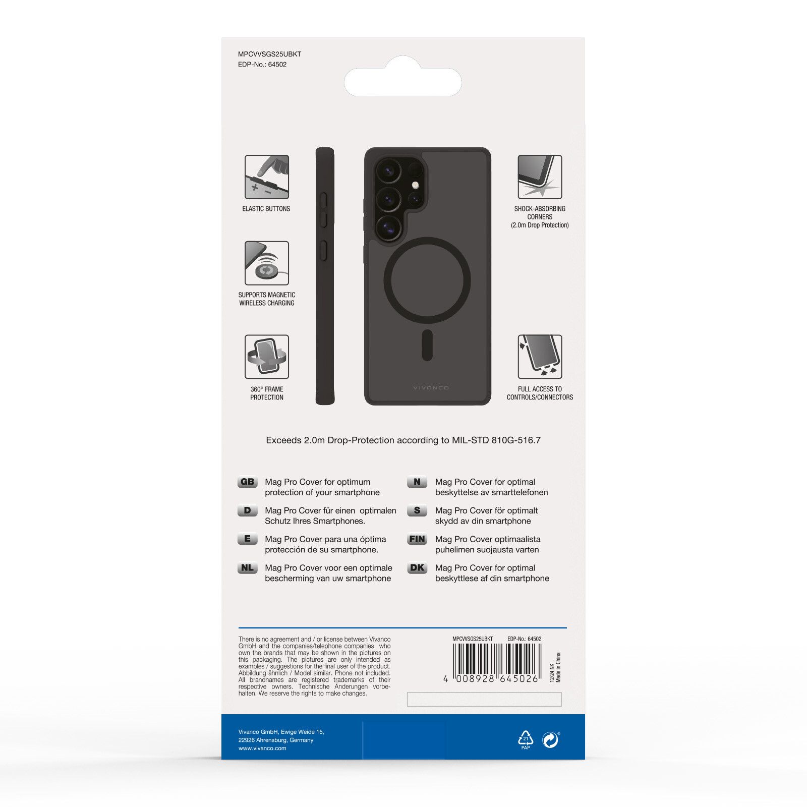 Vivanco Mag Pro Cover Samsung Galaxy S25 Ultra Transparent/Svart
