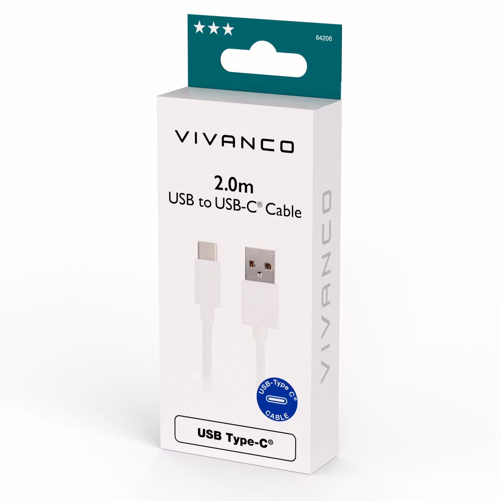 Vivanco USB-C/USB-A 2.0 kabel 2m Vit
