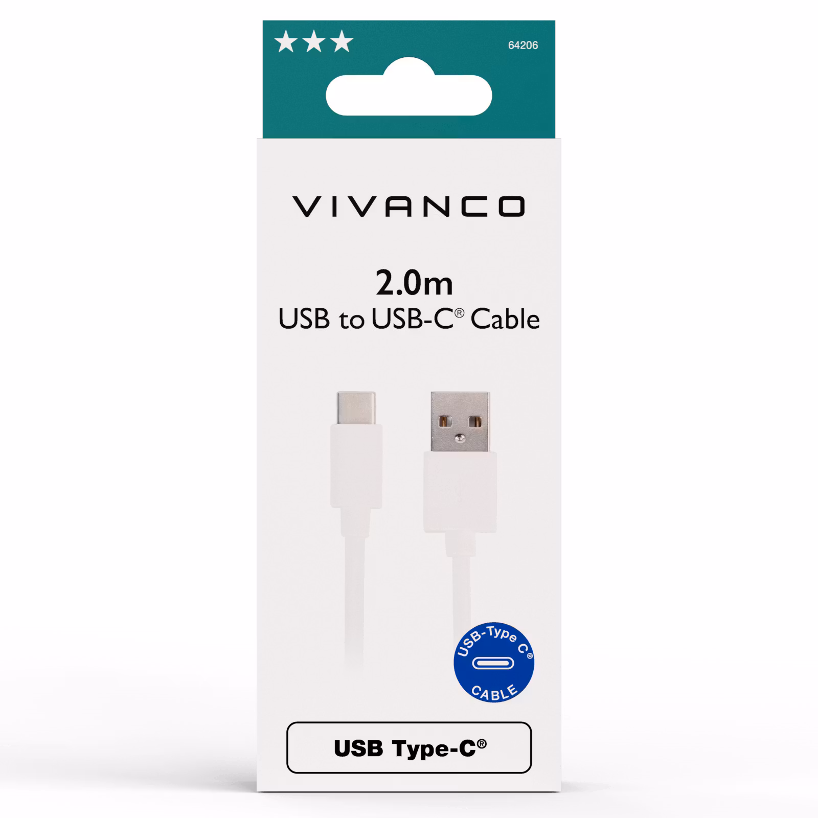 Vivanco USB-C/USB-A 2.0 kabel 2m Vit