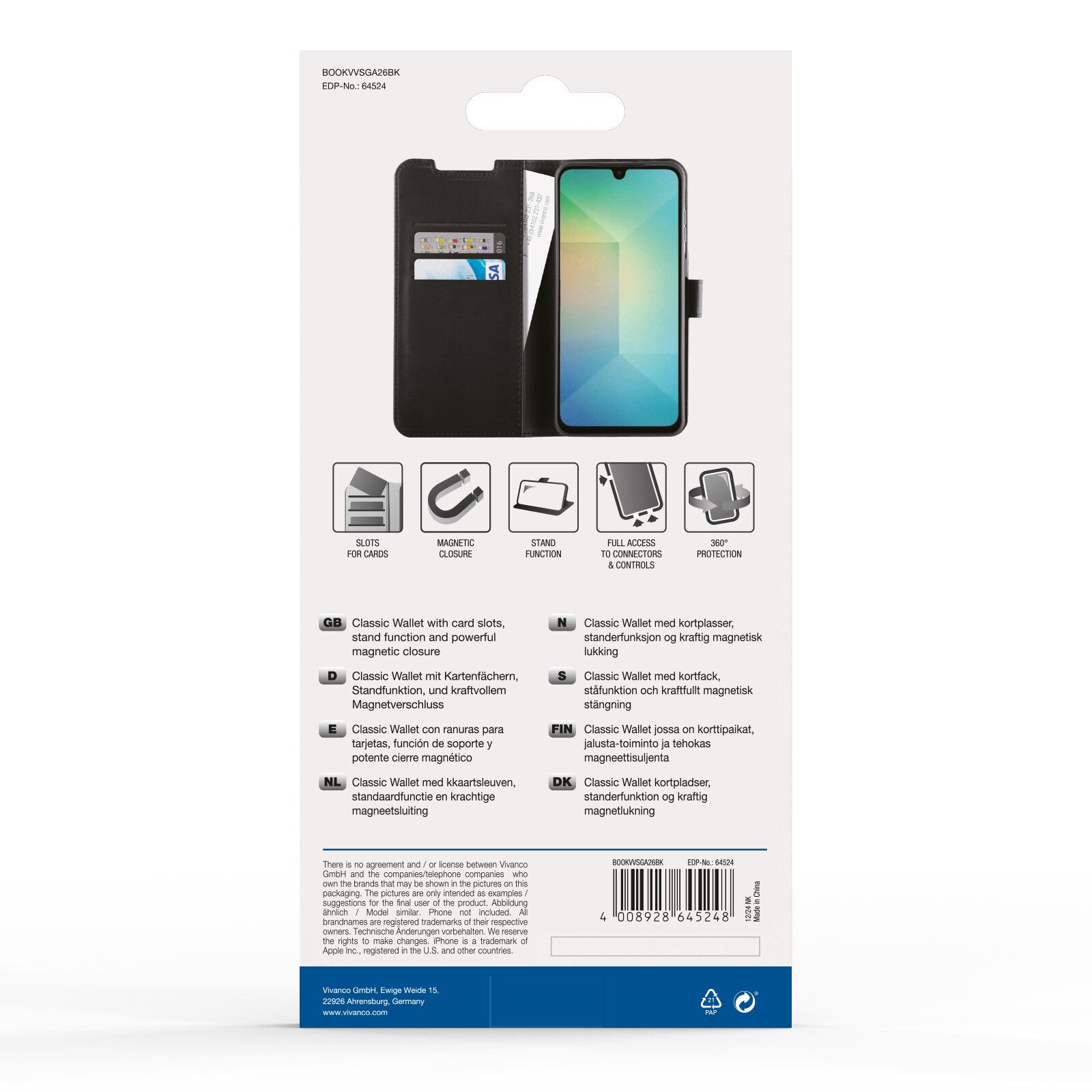 Vivanco Classic Plånboksfodral Samsung Galaxy A26 Svart