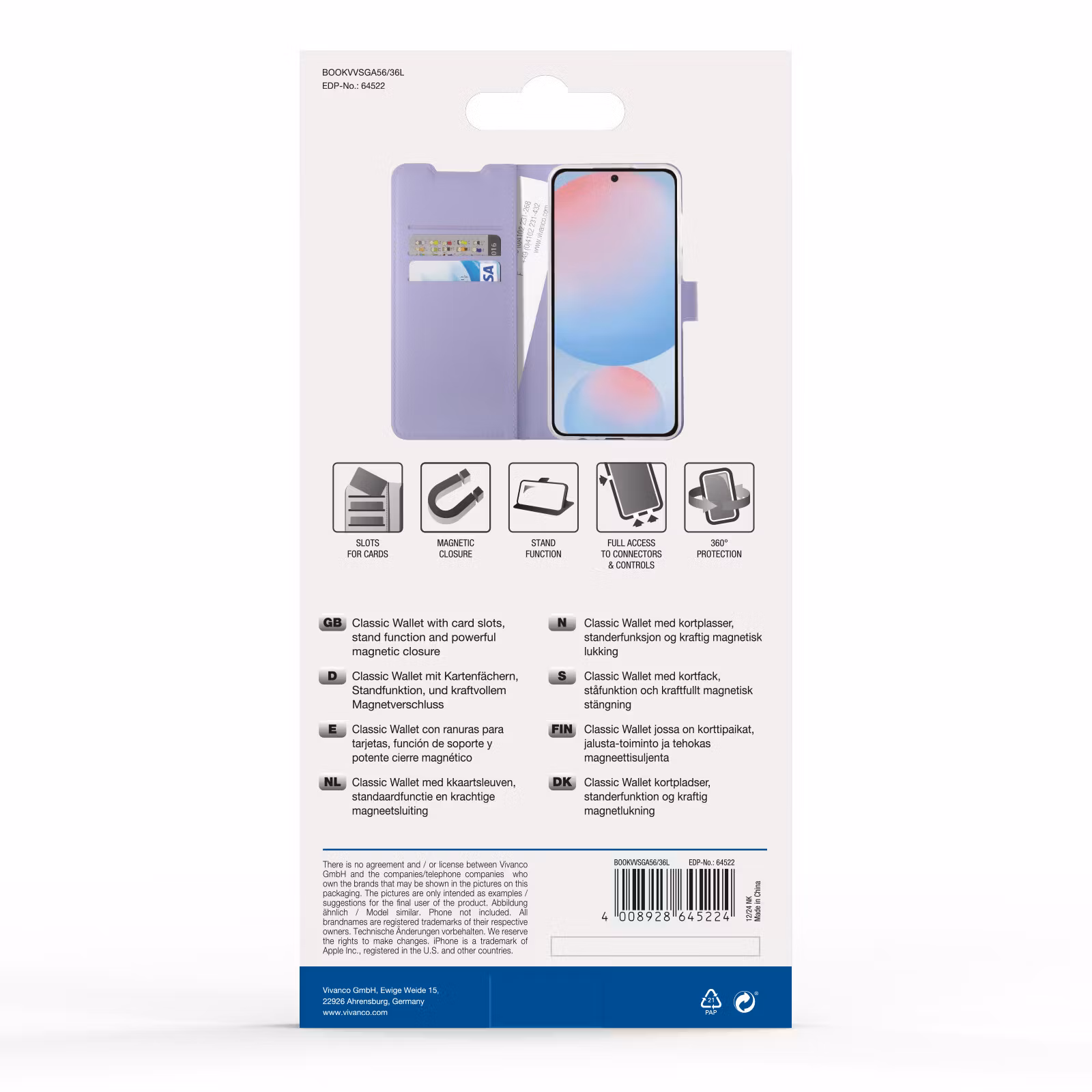 Vivanco Classic Plånboksfodral Samsung Galaxy A56/A36 Lavendel