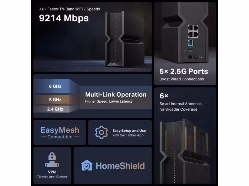 TP-Link Archer BE550 BE9300 Tri-Band Wi-Fi 7 Router