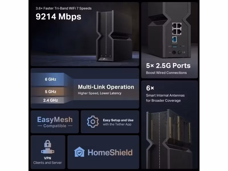 TP-Link Archer BE550 BE9300 Tri-Band Wi-Fi 7 Router