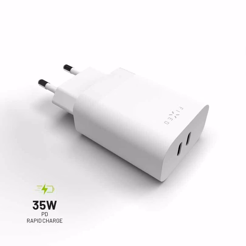 FIXED Super Snabb Hemladdare 2xUSB-C PD 3.0 35W Vit