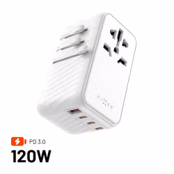 FIXED Reseadapter/laddare USB-C/-A 120W EU/UK/USA/AUS