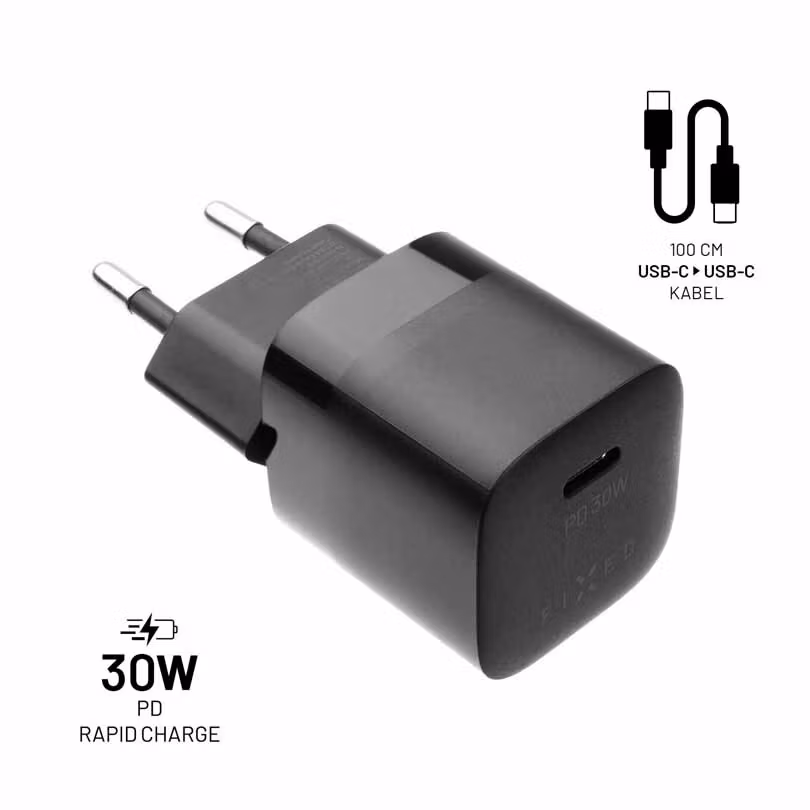 FIXED Super Snabb Hemladdare USB-C 30W + kabel 1m Svart