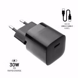 FIXED Super Snabb Hemladdare USB-C 30W + kabel 1m Svart