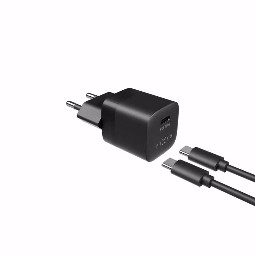 FIXED Super Snabb Hemladdare USB-C 30W + kabel 1m Svart
