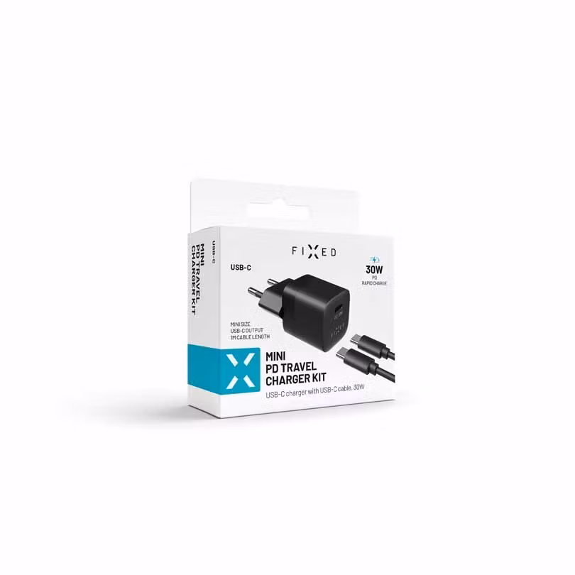 FIXED Super Snabb Hemladdare USB-C 30W + kabel 1m Svart