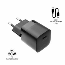 FIXED Snabb Hemladdare USB-C 20W+Lightning kab. 1m Svart