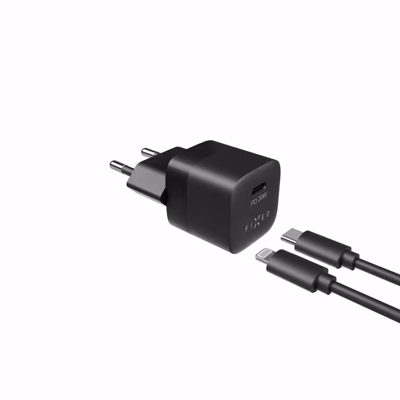 FIXED Snabb Hemladdare USB-C 20W+Lightning kab. 1m Svart