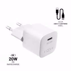 FIXED Snabb Hemladdare USB-C 20W+Lightning kabel 1m Vit