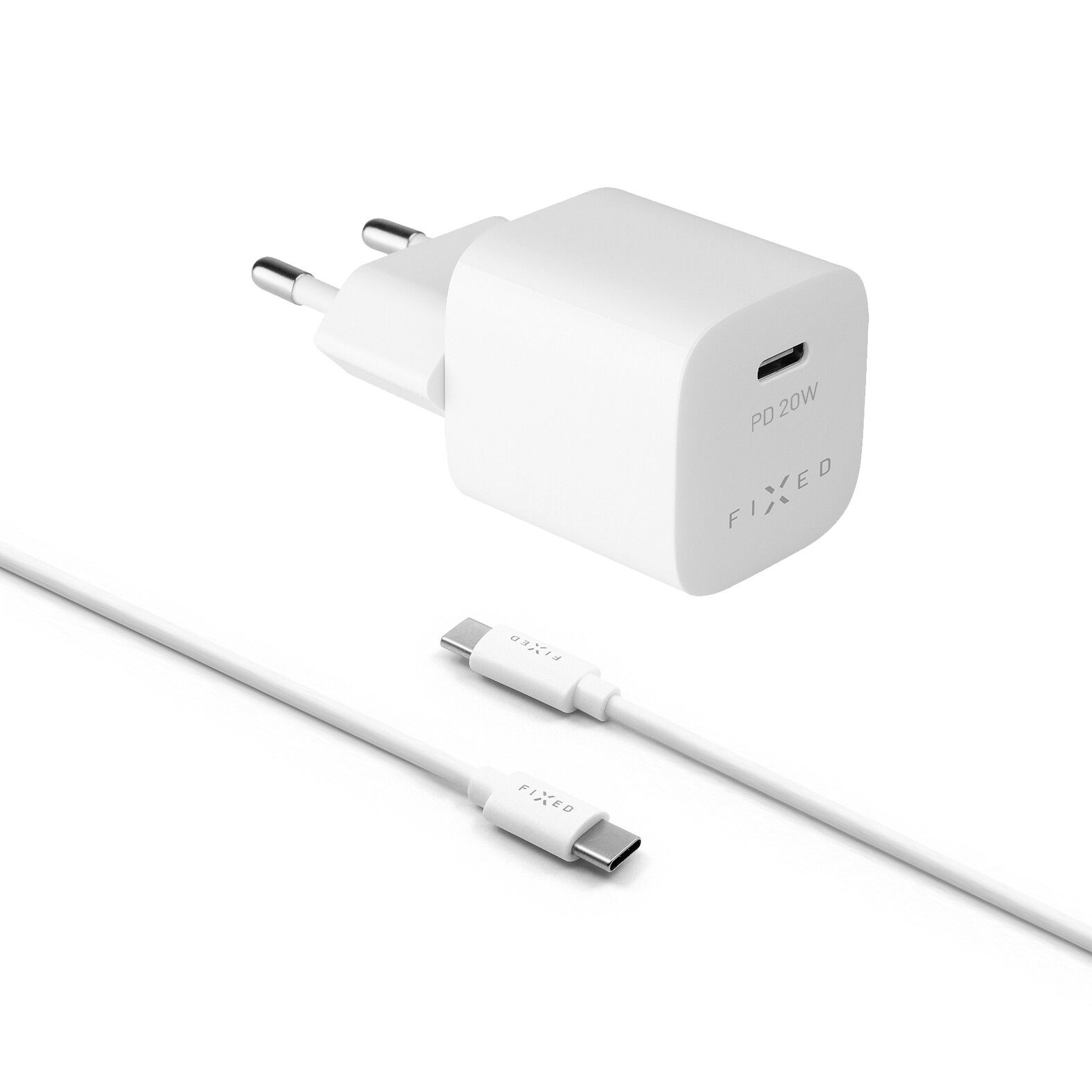 FIXED Snabb Hemladdare USB-C PD 20W+USB-C kabel 1m Vit