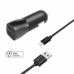 FIXED Billaddare 2x USB-A 15W/Lightning MFI 1m Svart