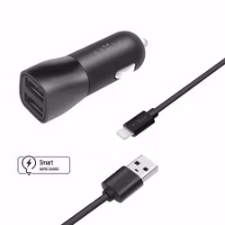 FIXED Billaddare 2x USB-A 15W/Lightning MFI 1m Svart