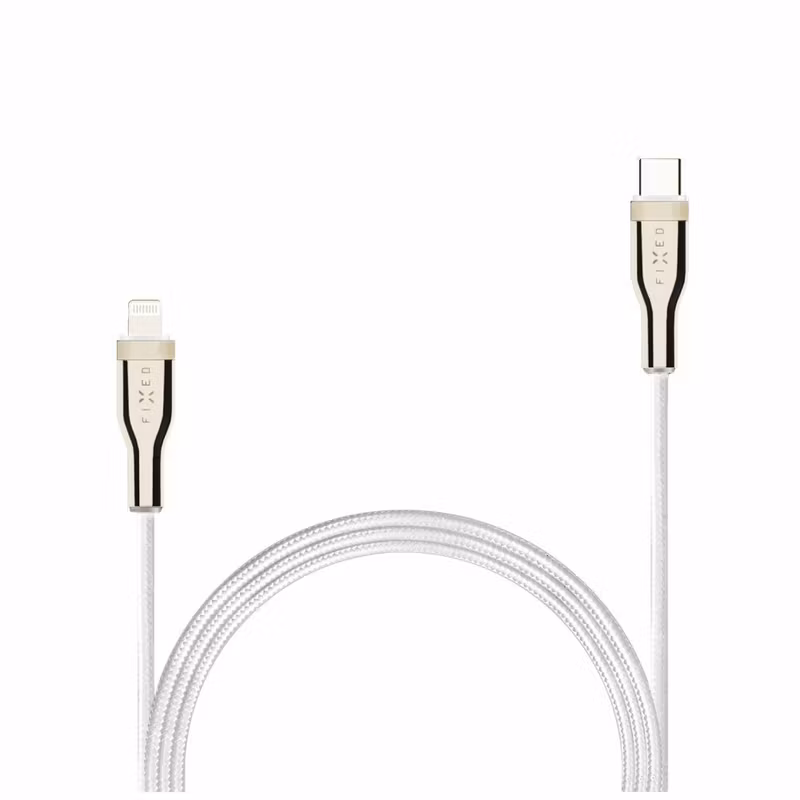 FIXED METAL USB-C/Lightning MFI flätad kabel 2m Vit