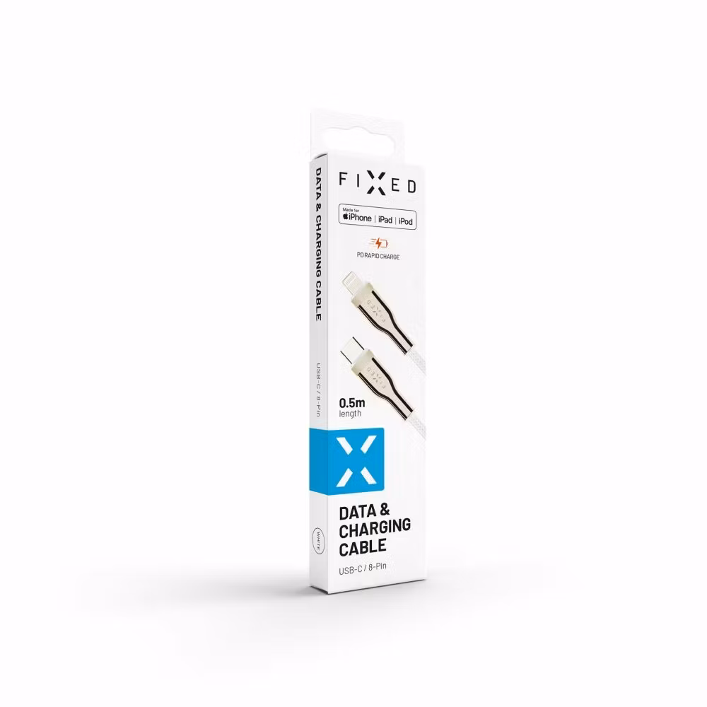 FIXED METAL USB-C/Lightning MFI flätad kabel 0.5m Vit