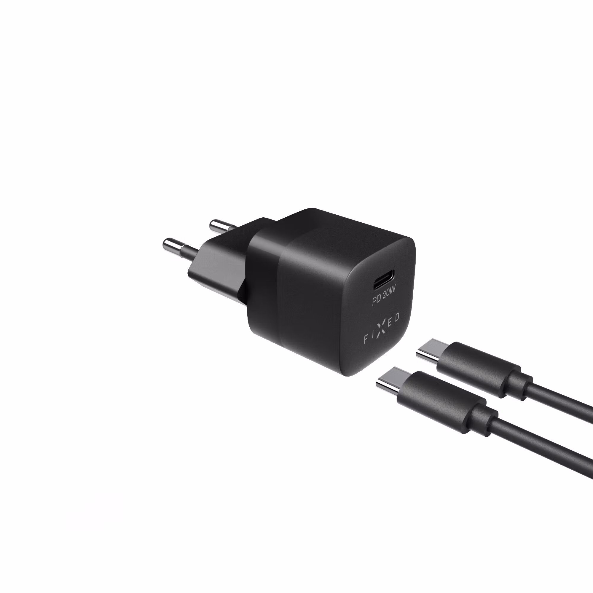 FIXED Snabb Hemladdare USB-C PD 20W+USB-C kabel 1m Svart