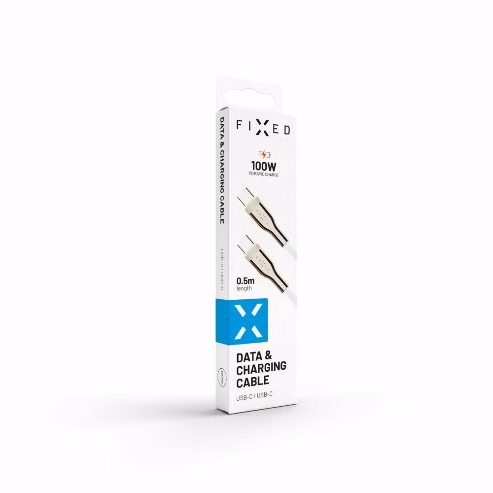 FIXED METAL 100W USB-C/C flätad kabel 0.5m Vit