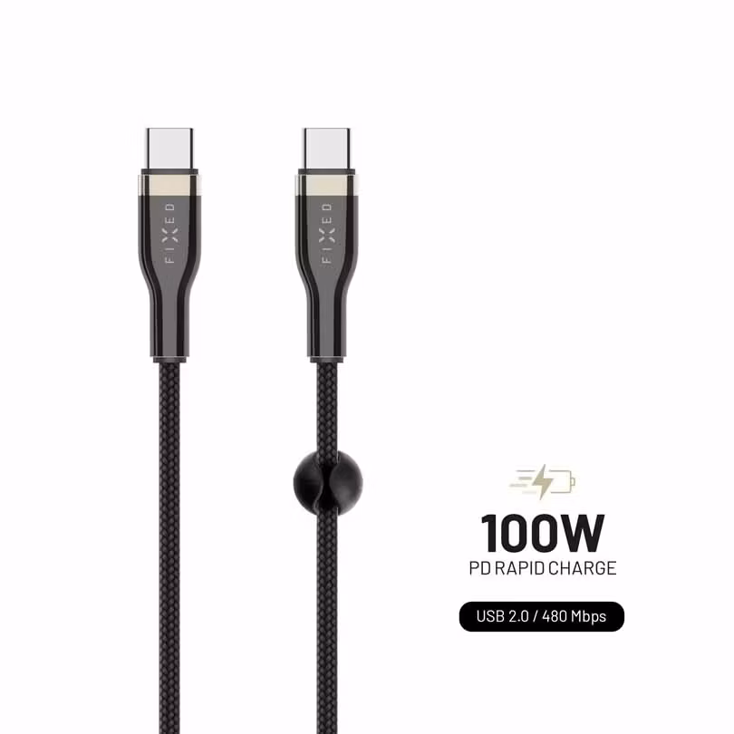 FIXED METAL 100W USB-C/C flätad kabel 0.5m Svart