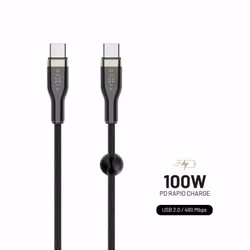 FIXED METAL 100W USB-C/C flätad kabel 0.5m Svart