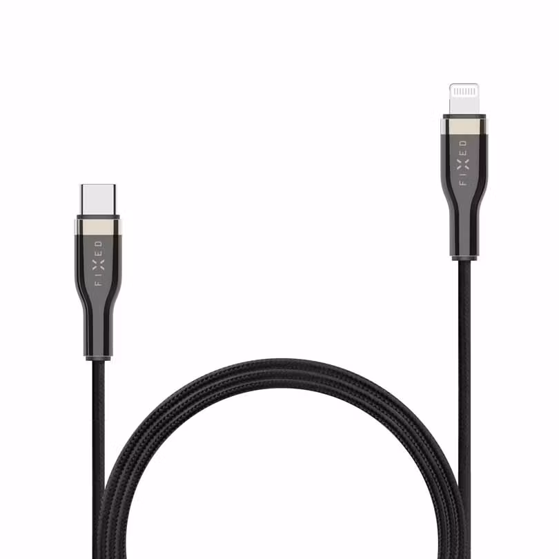 FIXED METAL USB-C/Lightning MFI flätad kabel 0.5m Svart
